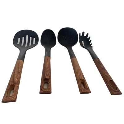 Buena calidad de piezas de utensilios de cocina de aluminio, juegos de accesorios de utensilios de cocina con mango de madera de bakalita de tacto suave